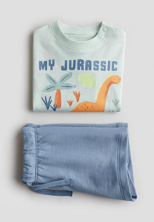 H&M - 2-Piece T-shirt and shorts set - turquoise/dinosaurs