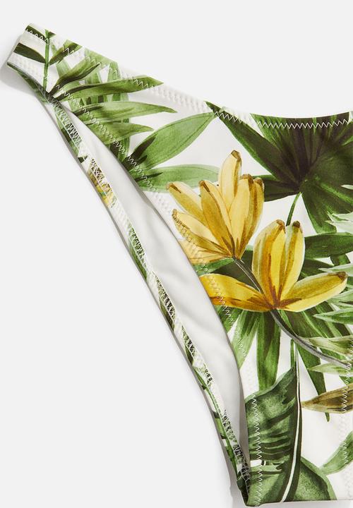 H&M - Cheeky bikini bottoms - white & green patterned