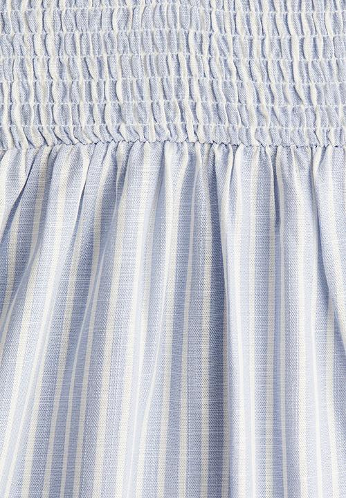 H&M - Puff-sleeved dress - light blue/striped 