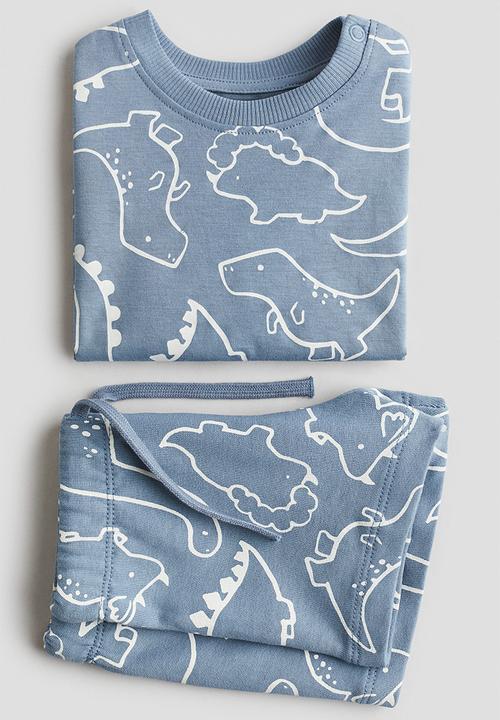 H&M - 2-Piece cotton set - dusty blue dinosaurs 