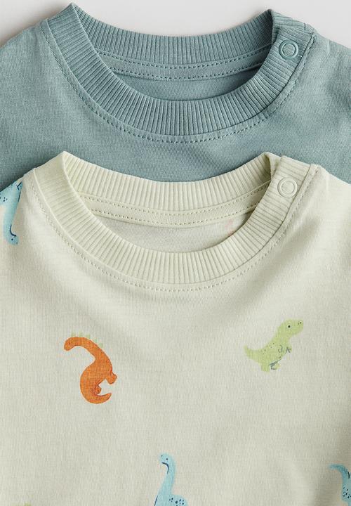 H&M - 2-Pack cotton t-shirts - light green dinosaurs