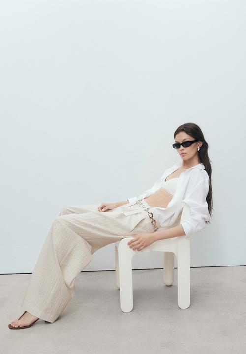 MANGO - Trousers Delta - Light/Pastel Gray