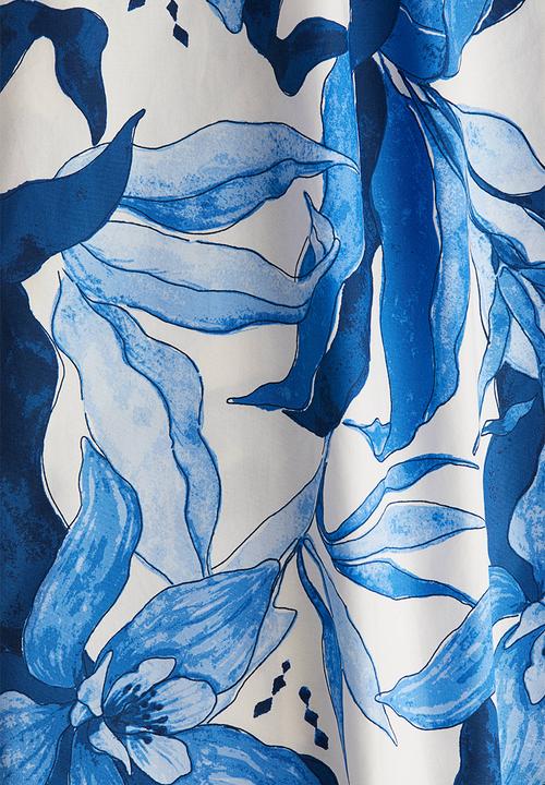 H&M - Flared skirt - white & blue patterned