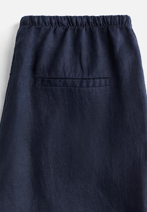 H&M - Linen drawstring trousers - navy blue