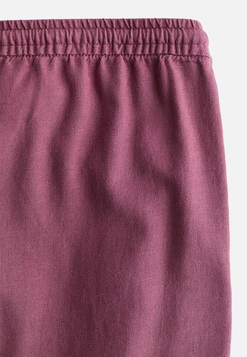 H&M - Linen-blend drawstring trousers - dark pink