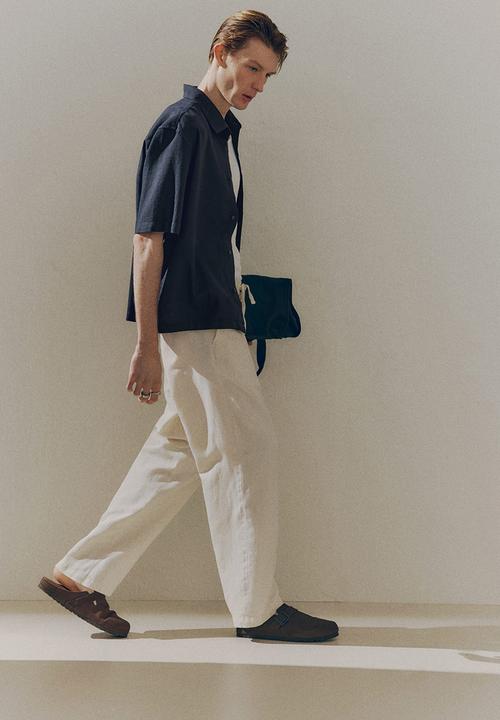 H&M - Loose fit short-sleeved linen-blend shirt - navy blue