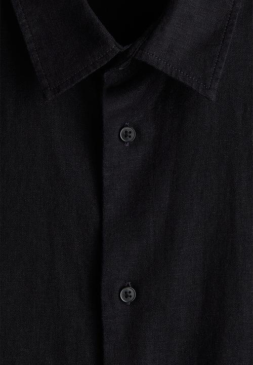 H&M - Loose fit short-sleeved linen-blend shirt - navy blue