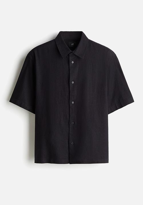 H&M - Loose fit short-sleeved linen-blend shirt - navy blue
