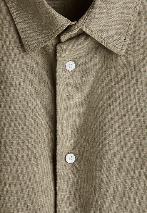 H&M - Loose fit short-sleeved linen-blend shirt - green