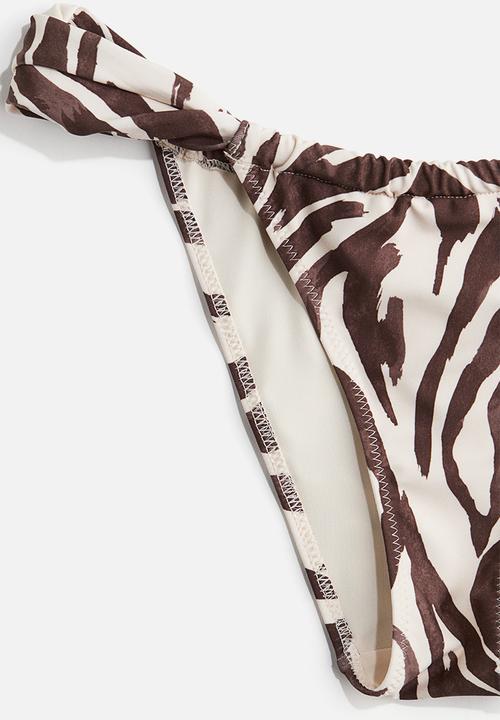 H&M - Cheeky tanga bikini bottoms -  light beige/zebra print 