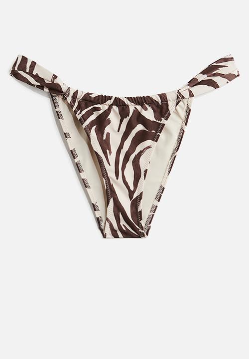 H&M - Cheeky tanga bikini bottoms -  light beige/zebra print 