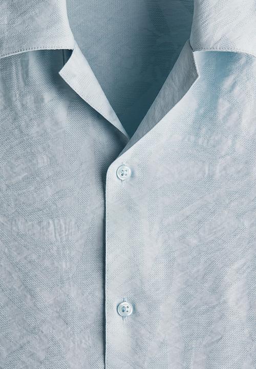 H&M - Regular fit jacquard-weave resort shirt - light turquoise