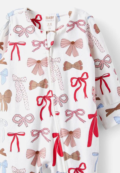 Cotton On - The long sleeve zip romper - vanilla/multi bows
