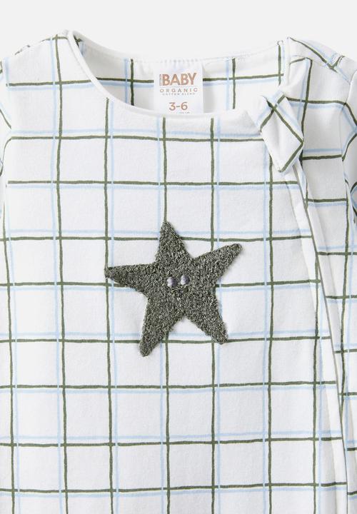 Cotton On - The long sleeve zip romper - vanilla/swag green/star check