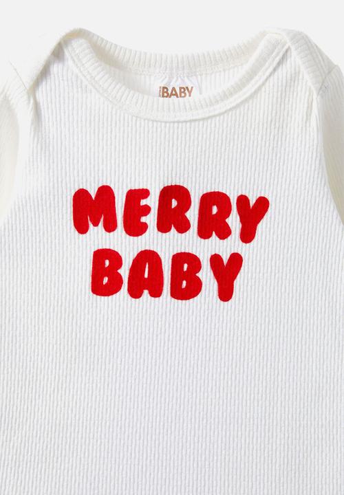 Cotton On - Organic pointelle long sleeve bubbysuit - milk/merry baby