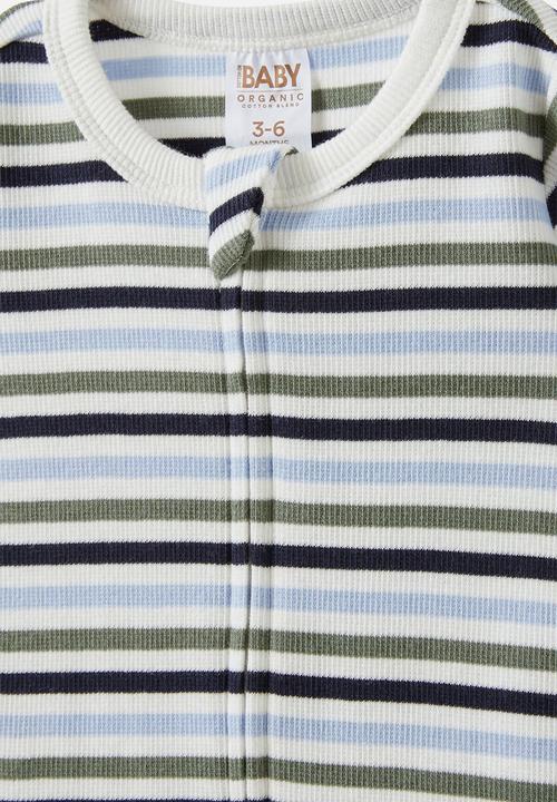 Cotton On - The short sleeve zip romper - navy ink/bowie stripe
