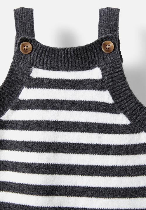 Cotton On - Organic knit bubbysuit - charcoal marle-milk/stripe