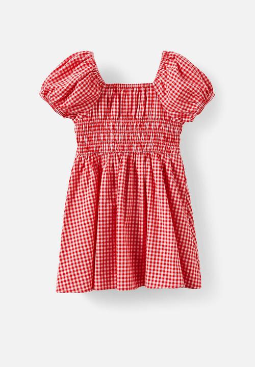 Cotton On - Emerson puff sleeve dress - varsity red & fairy pink gingham
