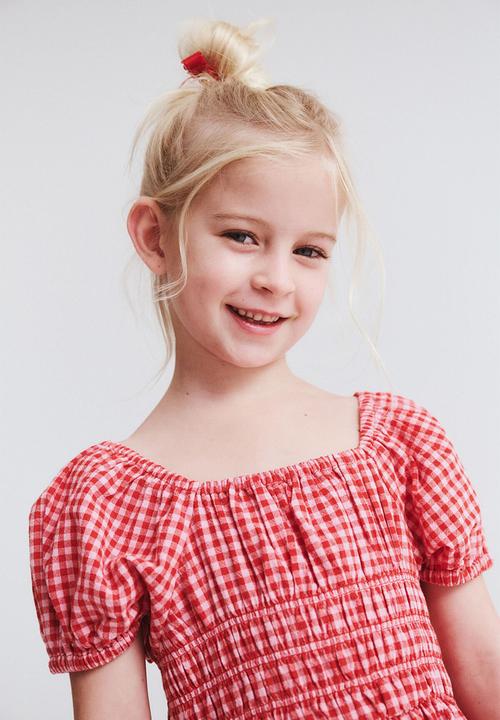 Cotton On - Emerson puff sleeve dress - varsity red & fairy pink gingham
