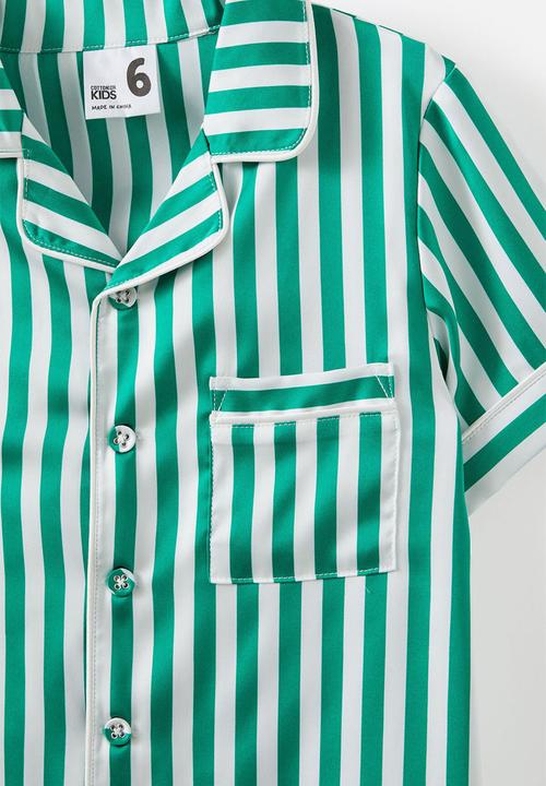 Cotton On - Casey short sleeve pyjama set - poppy stripe/deep mint