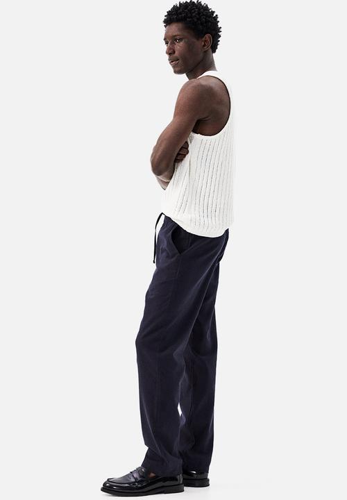 H&M - Regular fit linen-blend trousers - navy blue