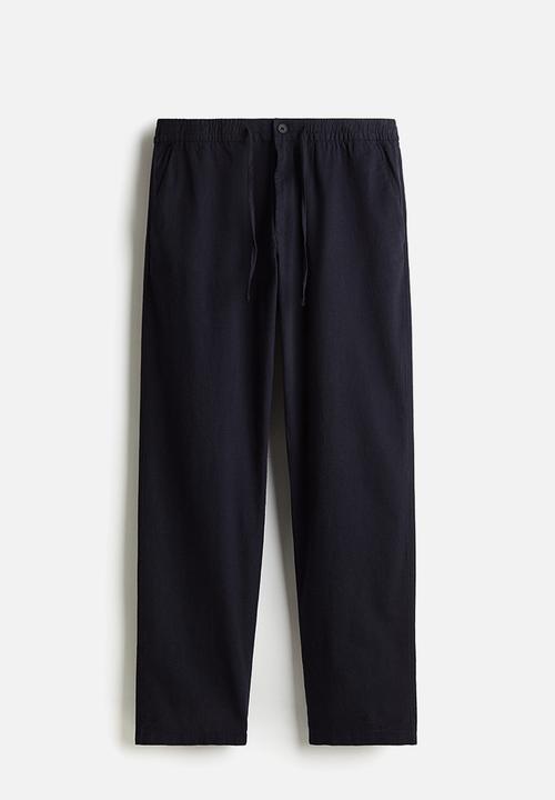 H&M - Regular fit linen-blend trousers - navy blue