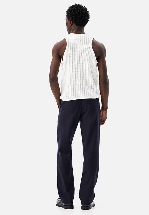 H&M - Regular fit linen-blend trousers - navy blue