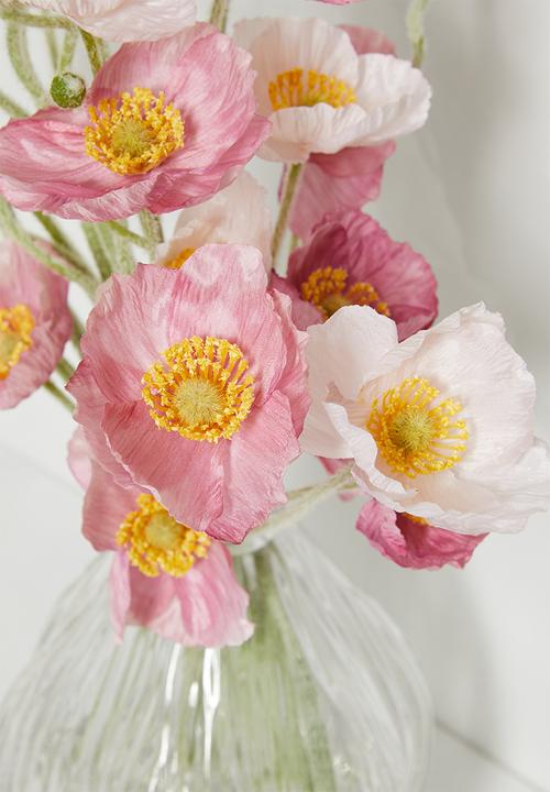 Silk By Design - Poppies in bud vase - pink & cream