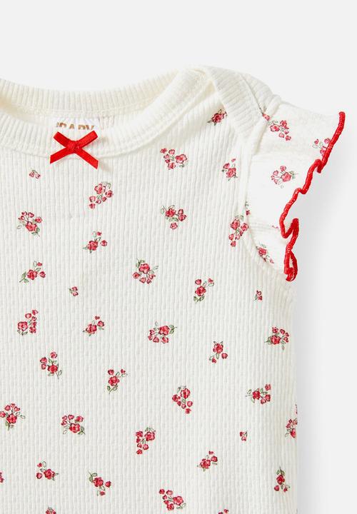 Cotton On - Organic pointelle flutter bubbysuit - milk/isabelle floral