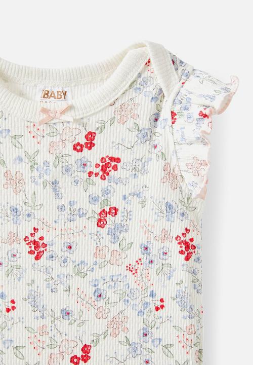 Cotton On - Organic pointelle flutter bubbysuit - milk/watercolour floral