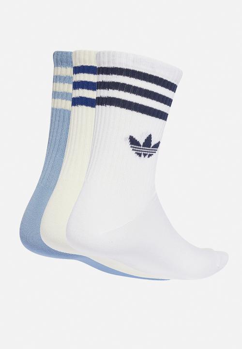 adidas Originals - 3-Stripes Crew Socks 3 Pairs - Wht/Blue/Cream Multi
