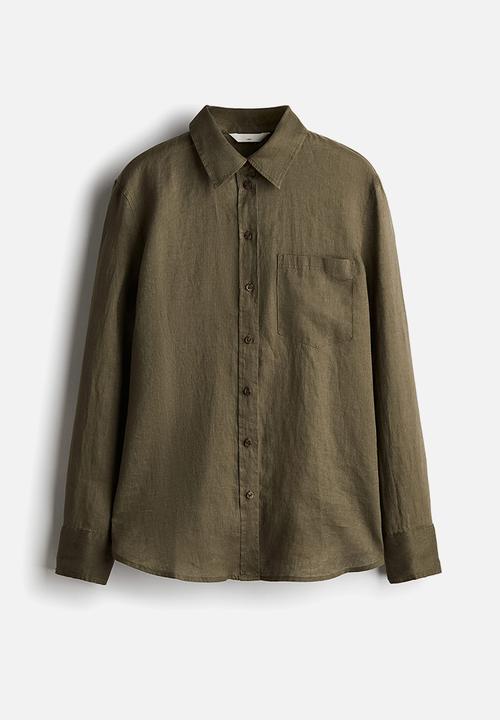 Linen shirt - dark khaki green - 1219107013