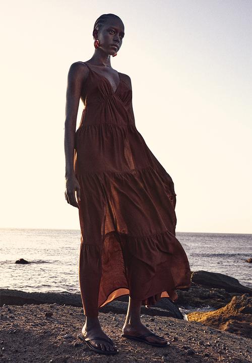Tiered maxi dress - brown - 1290395003