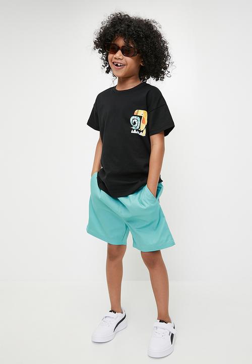 Pop Candy - Graphic print tee & shorts set - black/animals/aqua