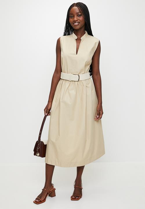 POLO - Wmn Rae s/l Belted Dress - Stone