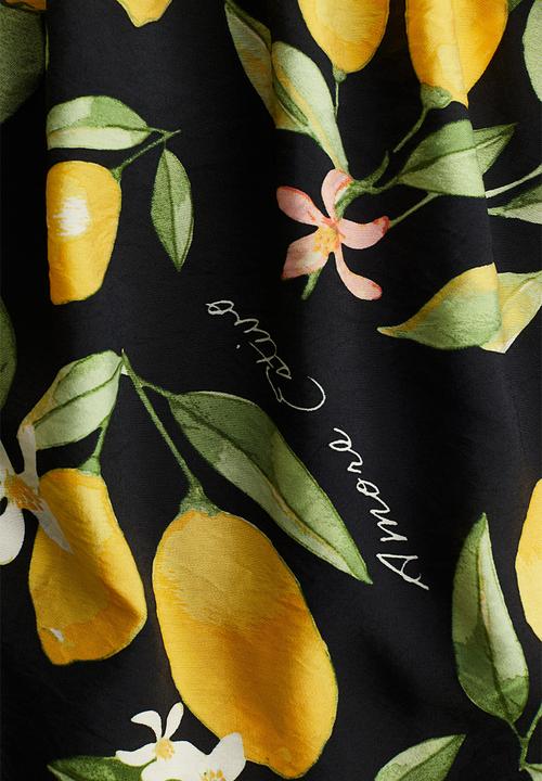 H&M - Balloon-sleeved tunic dress - black/lemons
