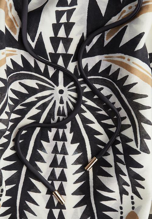 H&M - Tie-belt tunic dress - white/palm trees 