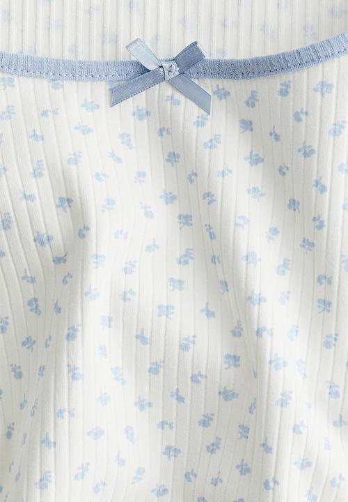 H&M - Overlock-detail flared-skirt dress - white floral 