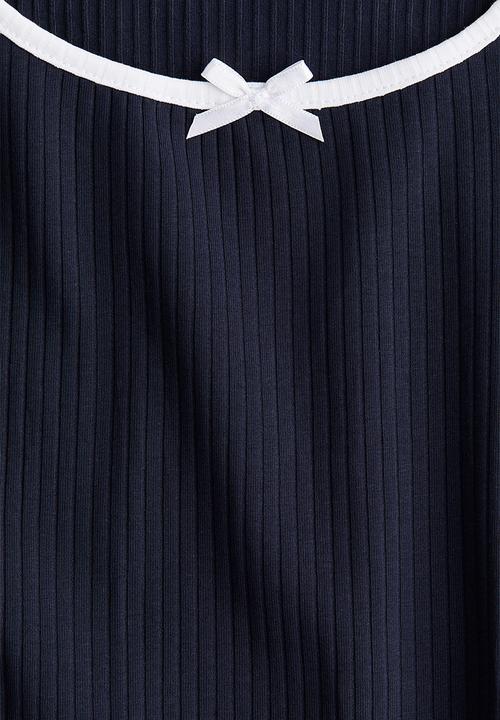 H&M - Overlock-detail flared-skirt dress - dark blue