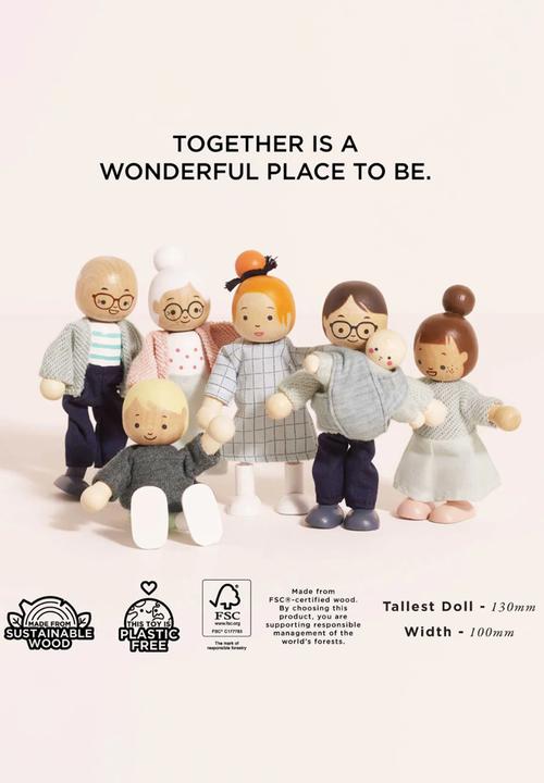 Le Toy Van - 7 Pc Dolls House Family Set - sage /beige