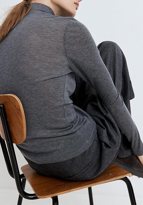 H&M - Ribbed polo-neck top - dark grey marl