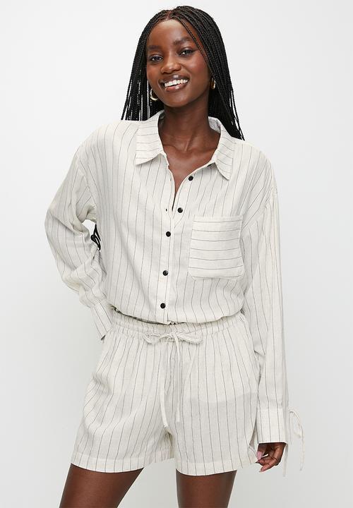 Brave Soul - Ladies Elasticated Waist Stripe Short - Ecru/Black