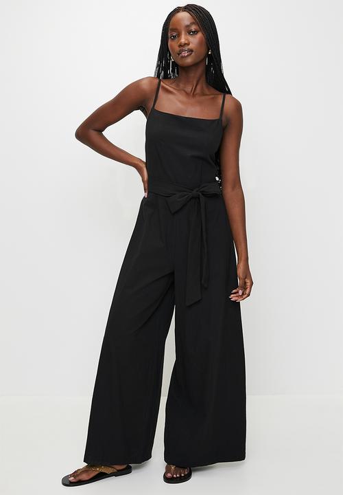 Brave Soul - Ladies Strappy Jumpsuit With Tie Waist Detail - Black