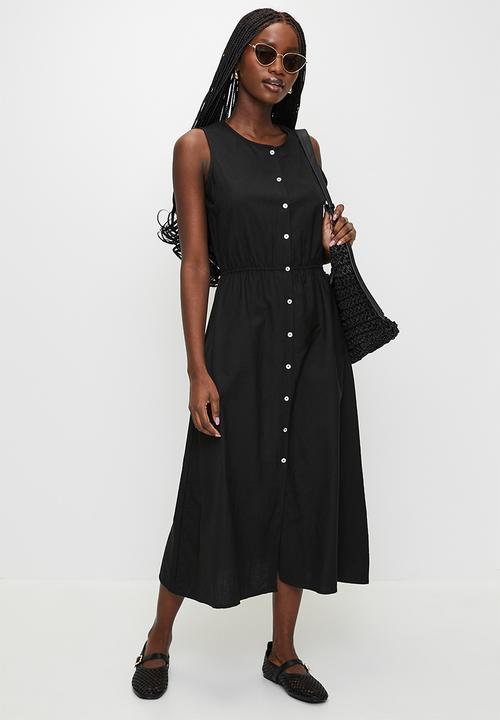 Brave Soul - Ladies Sleeveless Button Down Midi Dress - Black
