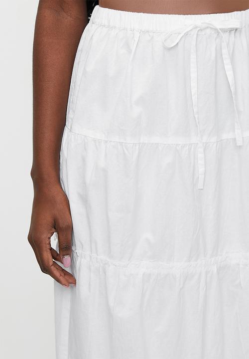 Brave Soul - Ladies Maxi Tiered Poplin Skirt - White