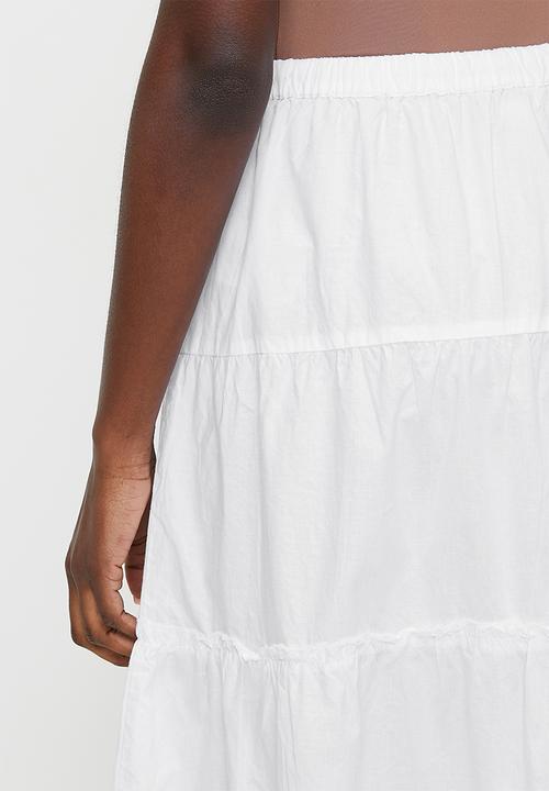 Brave Soul - Ladies Maxi Tiered Poplin Skirt - White