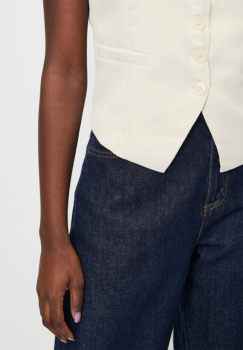 Brave Soul - Ladies Fitted Button Down Waistcoat - Cream