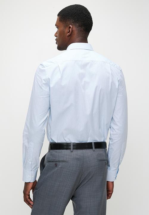 POLO - Ernie  ls micro dobby check shirt  - white & blue