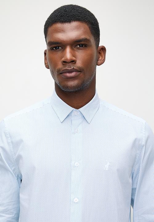 POLO - Ernie  ls micro dobby check shirt  - white & blue