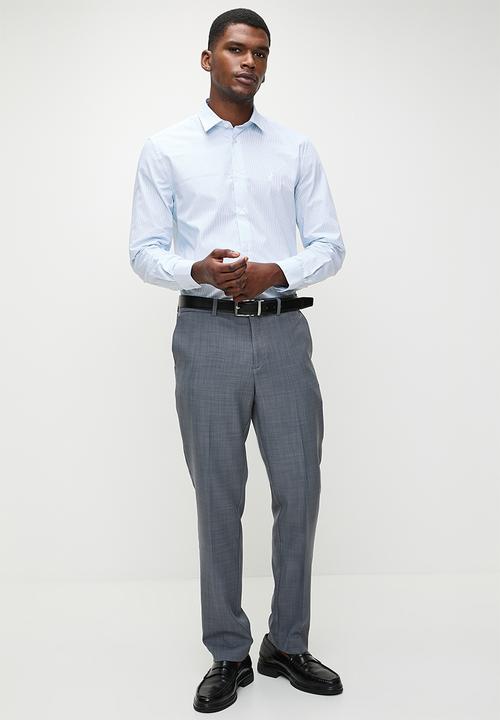 POLO - Ernie  ls micro dobby check shirt  - white & blue